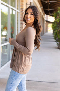 Sarah Long Sleeve Ruffle Top - Mocha