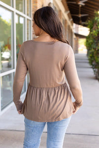 Sarah Long Sleeve Ruffle Top - Mocha