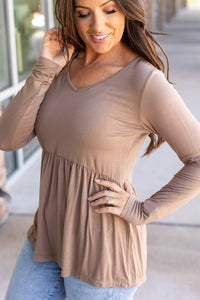 Sarah Long Sleeve Ruffle Top - Mocha