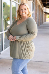 Sarah Long Sleeve Ruffle Top - Olive