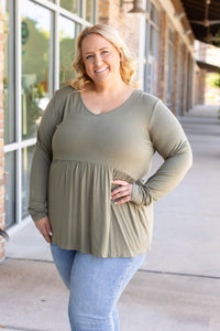 Sarah Long Sleeve Ruffle Top - Olive