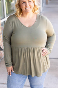 Sarah Long Sleeve Ruffle Top - Olive