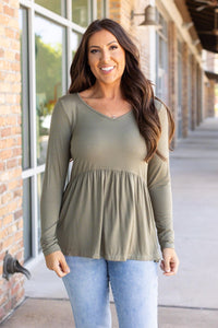 Sarah Long Sleeve Ruffle Top - Olive