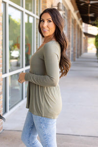 Sarah Long Sleeve Ruffle Top - Olive