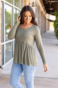 Sarah Long Sleeve Ruffle Top - Olive