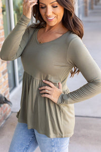 Sarah Long Sleeve Ruffle Top - Olive