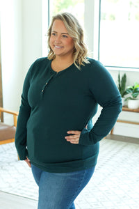 Harper Long Sleeve Henley Top - Evergreen