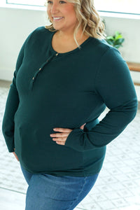 Harper Long Sleeve Henley Top - Evergreen