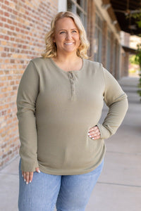 Harper Long Sleeve Henley Top - Olive