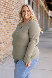 Harper Long Sleeve Henley Top - Olive