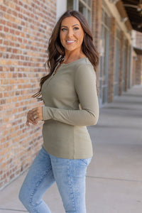 Harper Long Sleeve Henley Top - Olive