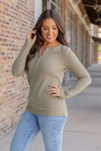 Harper Long Sleeve Henley Top - Olive