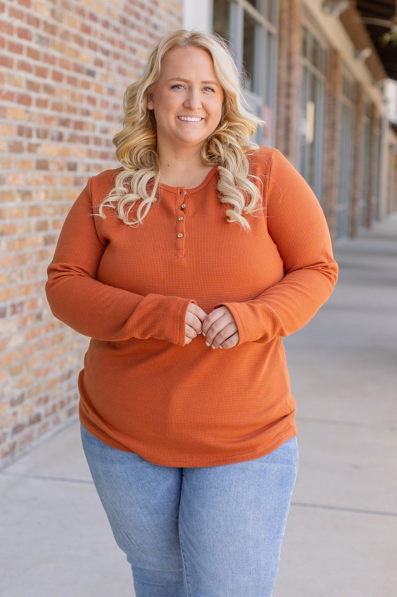 Harper Long Sleeve Henley Top - Pumpkin