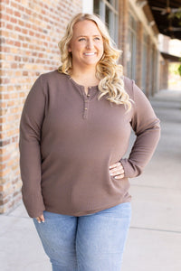 Harper Long Sleeve Henley Top - Mocha