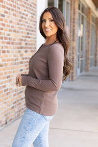 Harper Long Sleeve Henley Top - Mocha