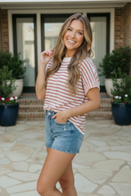 Load image into Gallery viewer, Breezy Stripe Knit Top in Ivory and Red
