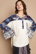 Load image into Gallery viewer, POL Round Neck Plaid Contrast Star Patch Blouse
