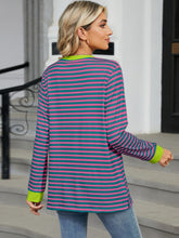 Load image into Gallery viewer, Pocketed Striped Round Neck Long Sleeve Top (multiple color options)
