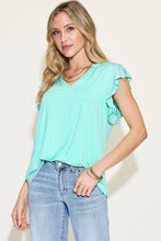 Load image into Gallery viewer, Bamboo Notched Ruffled Short Sleeve T-Shirt (multiple color options)
