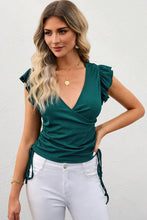 Load image into Gallery viewer, Drawstring Ruffled Surplice Cap Sleeve Blouse (2 color options)
