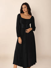 Load image into Gallery viewer, Lace-Up Square Neck Long Sleeve Midi Dress
