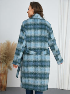 Plaid Tie Waist Long Sleeve Coat (multiple color options)