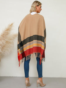 Fringe Contrast Plaid Poncho (multiple color options)