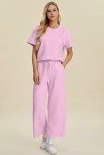 Load image into Gallery viewer, Texture Round Neck Short Sleeve Top and Pants Set  (multiple color options)
