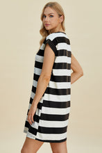 Load image into Gallery viewer, Striped Round Neck Cap Sleeve Mini Dress (multiple color options)
