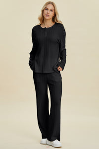 Cable-Knit Long Sleeve Top and Pants Set (multiple color options)