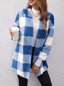 Plaid Long Sleeve Hooded Coat (multiple color options)