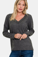 Load image into Gallery viewer, Ribbed V-Neck Drop Shoulder Top in Black
