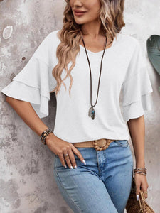 V-Neck Layered Sleeve Top(multiple color options)