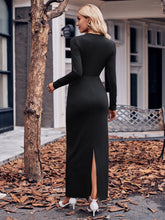 Load image into Gallery viewer, Slit Twisted Surplice Long Sleeve Dress (multiple color options)
