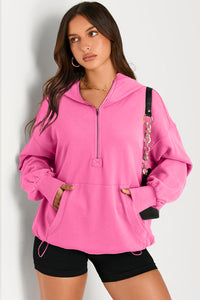 Pocketed Half Zip Long Sleeve Hoodie (multiple color options)