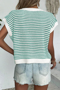 Striped Round Neck Cap Sleeve Sweater (multiple color options)