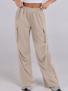 Elastic Waist Wide Leg Pants with Pockets (multiple color options)