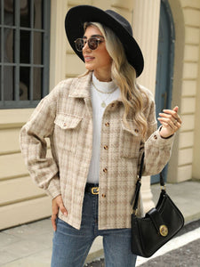 Plaid Collared Neck Long Sleeve Jacket (multiple color options)