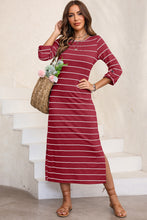 Load image into Gallery viewer, Slit Striped Round Neck Midi Dress (multiple color options)
