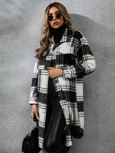 Plaid Collared Neck Long Sleeve Coat (multiple color options)