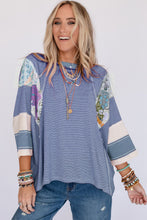 Load image into Gallery viewer, Striped Floral Patchwork Round Neck Top (multiple color options)
