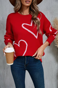 Heart Dropped Shoulder Long Sleeve Sweater (2 color options)