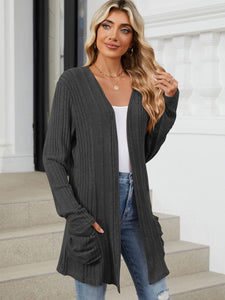 Pocketed Open Front Long Sleeve Cardigan (multiple color options)