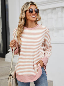 Striped Round Neck Long Sleeve Sweatshirt (multiple color options)