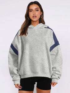 Contrast Dropped Shoulder Long Sleeve Hoodie (multiple color options)