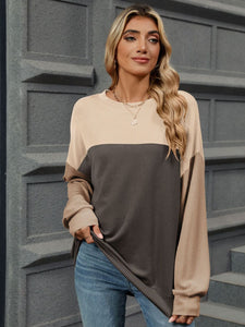 Contrast Round Neck Long Sleeve Top (multiple color options)