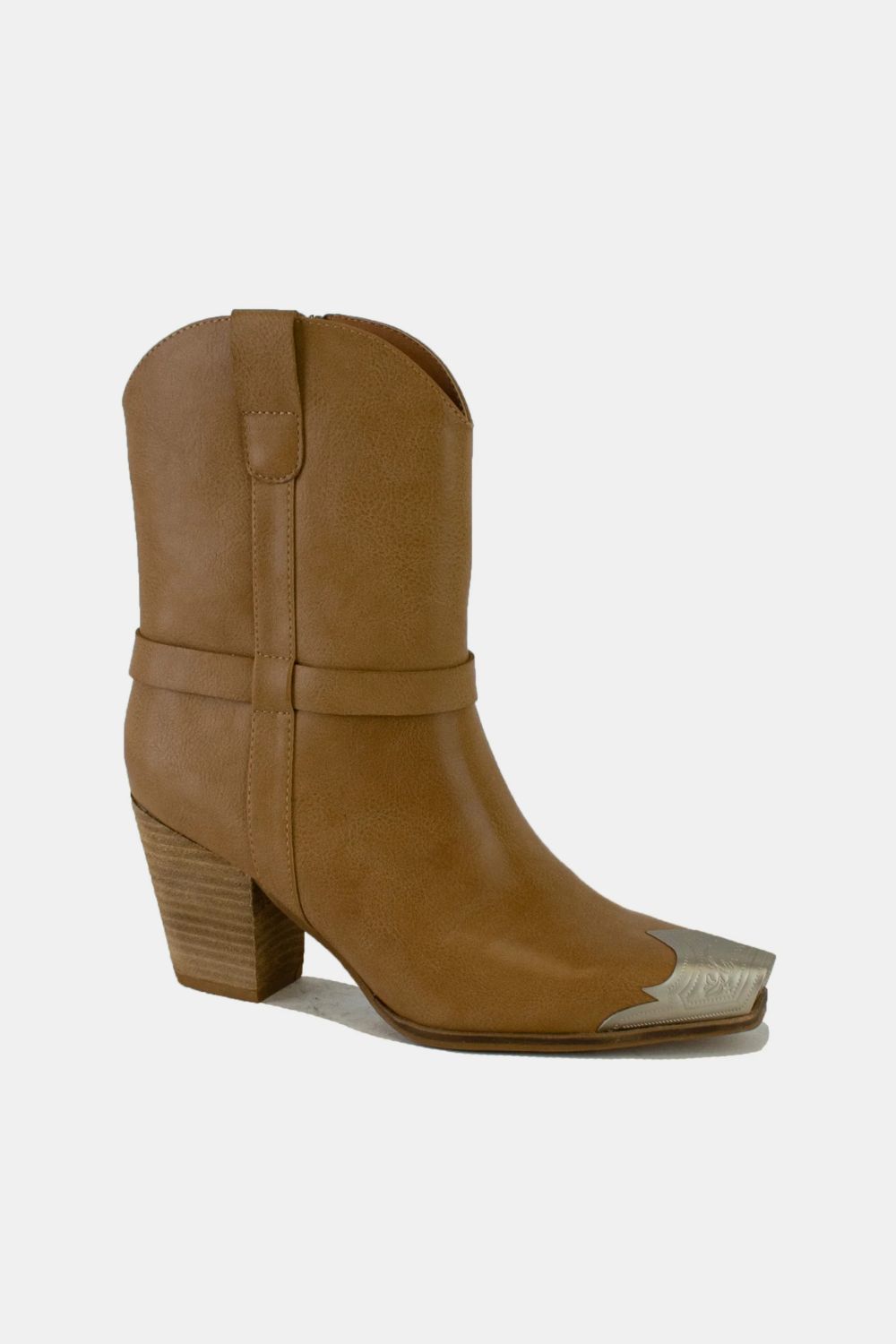 Faux Leather Metal Toe Ankle Boots in Taupe