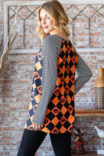 Load image into Gallery viewer, Pumpkin Checkered Contrast Striped Long Sleeve Top
