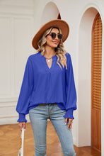 Load image into Gallery viewer, Notched Neck Flounce Sleeve Blouse (multiple color options)
