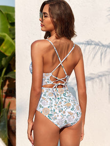 Printed Plunge One-Piece Swimwear and Cover-Up Set (multiple color options)